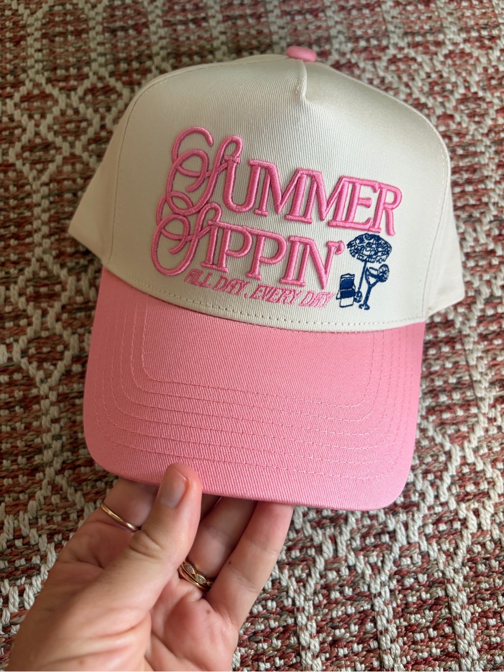 Summer Sippin' Pink and Cream Trucker Hat by KenzKustomz